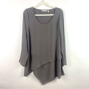 Soft Surroundings Mayfair Tunic Roll Tab Sleeve Sheer Asymmetric Hem Gray M